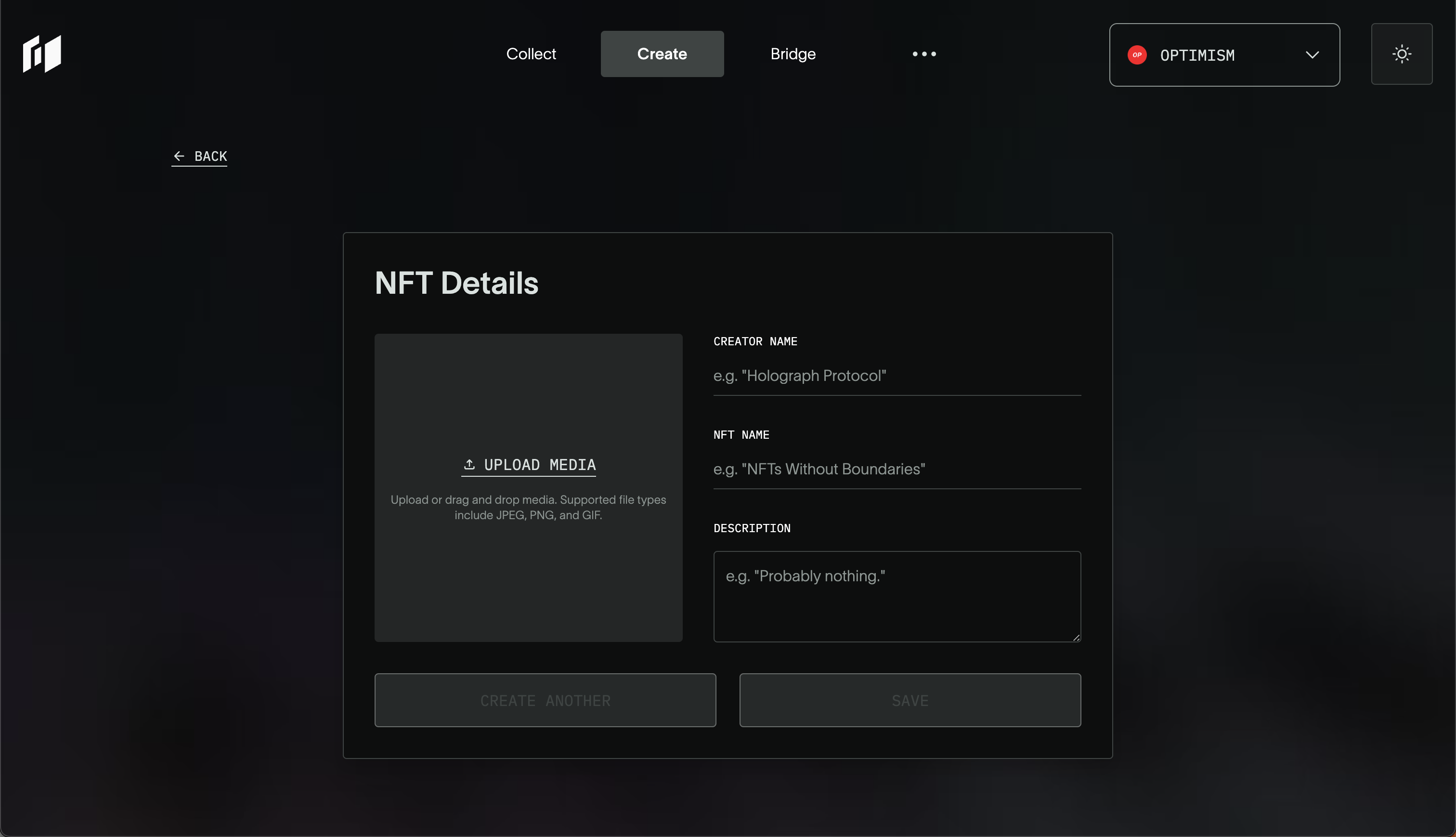 Holograph App - Create NFT - NFT Details